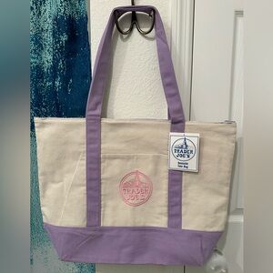 Limited Lavender Trader Joe Canvas Tote Bag with customized zipper